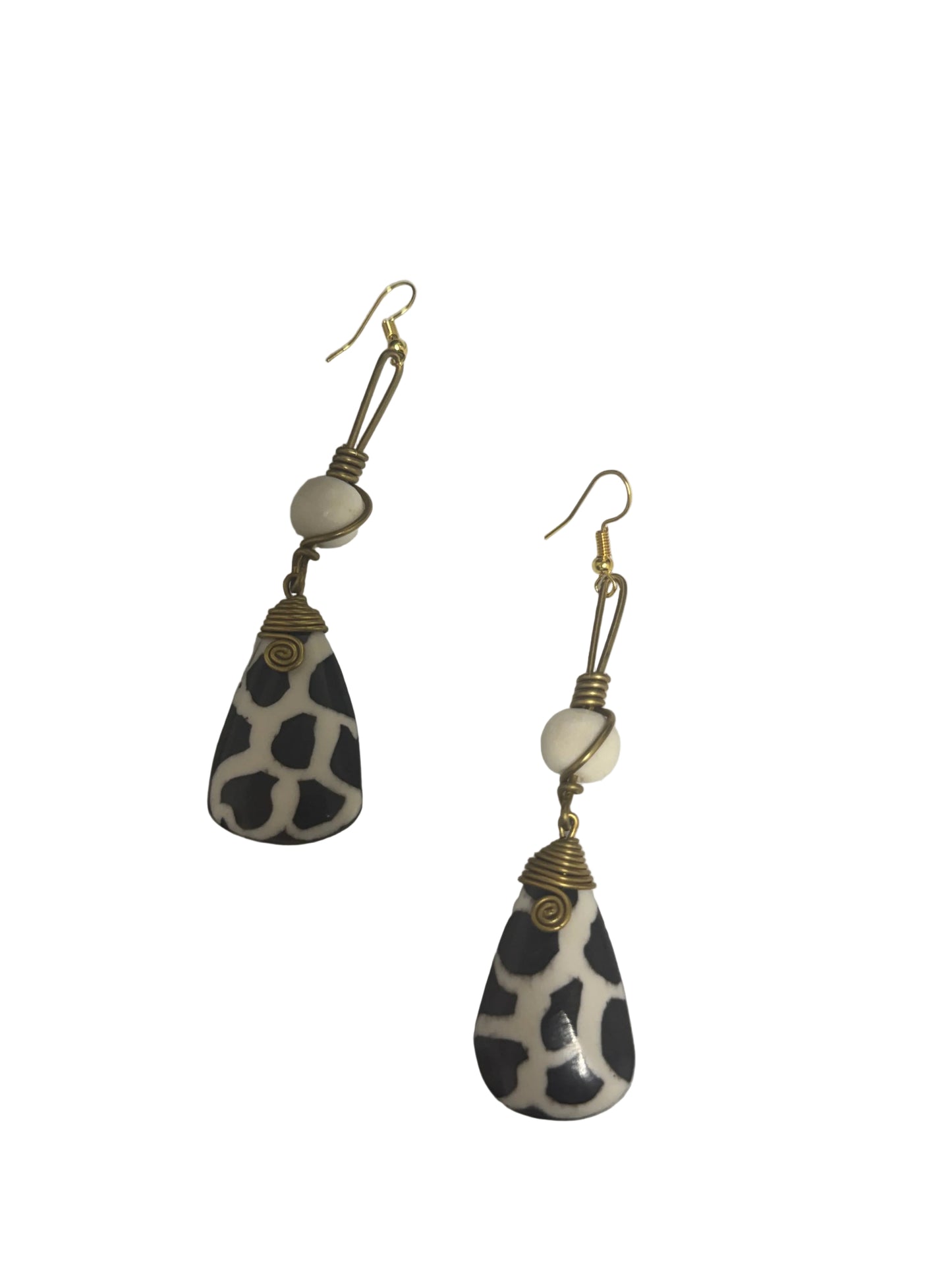 Black & White Brass & Bone Earrings
