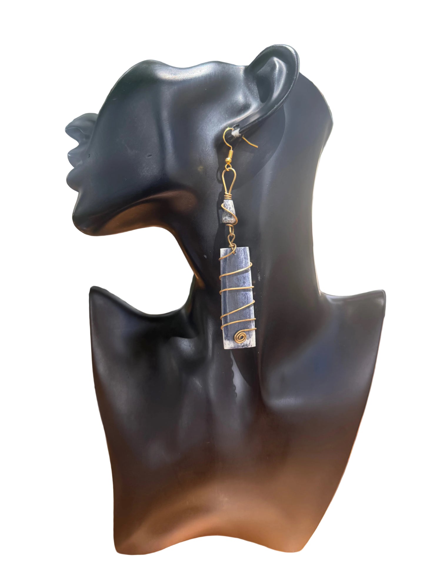 Brass and Bone Wire-Wrapped Drop Earrings