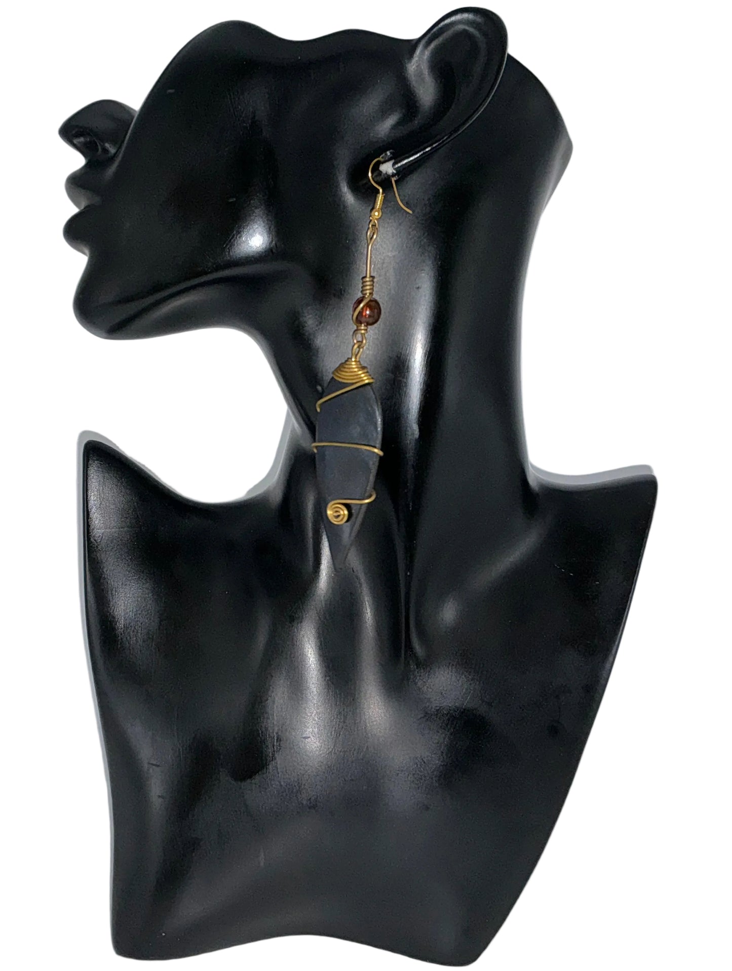 Brass Wire-Wrapped Bone Drop Earrings