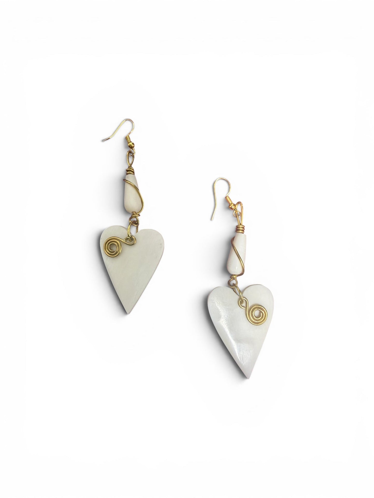 Brass & Cow Bone Heart Earrings