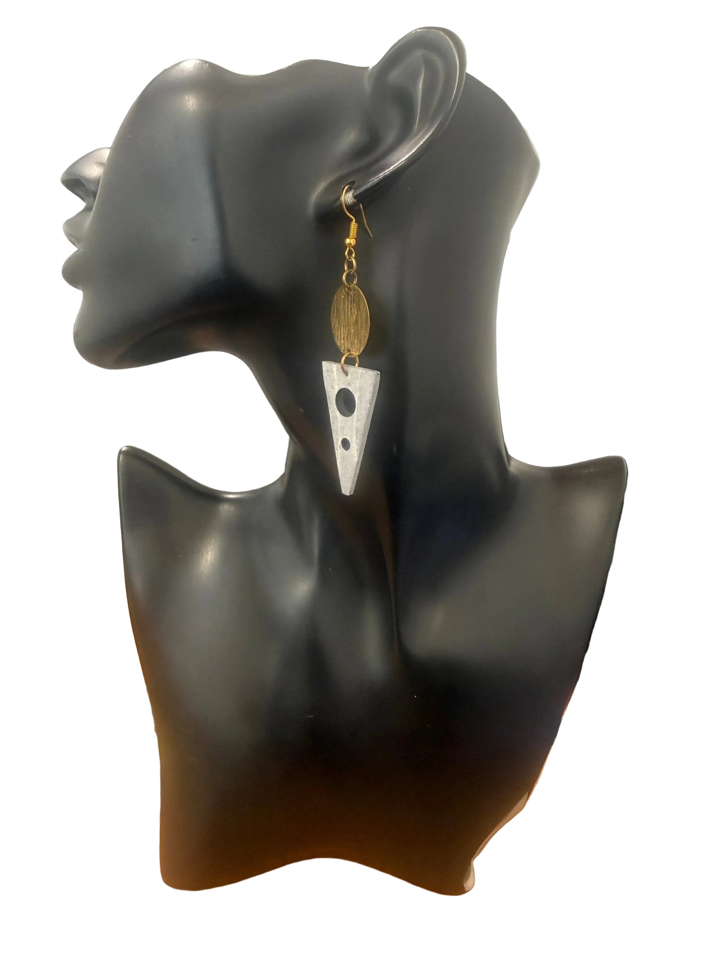 Brass and Bone Triangle Drop Earrings