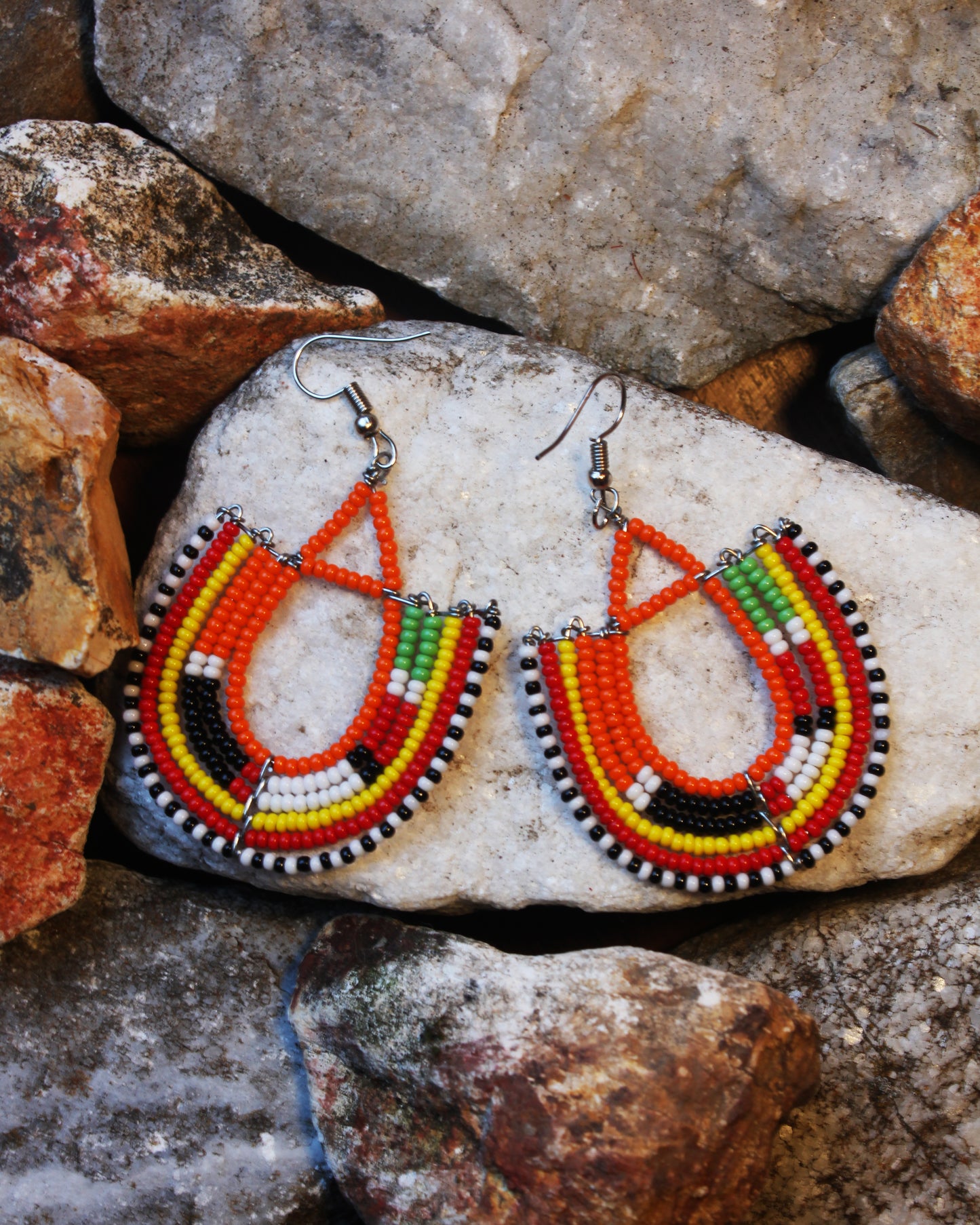Multi-Colored  U-Shape Maasai Handmade Beaded Ear Rings with sterling silver hooks.
