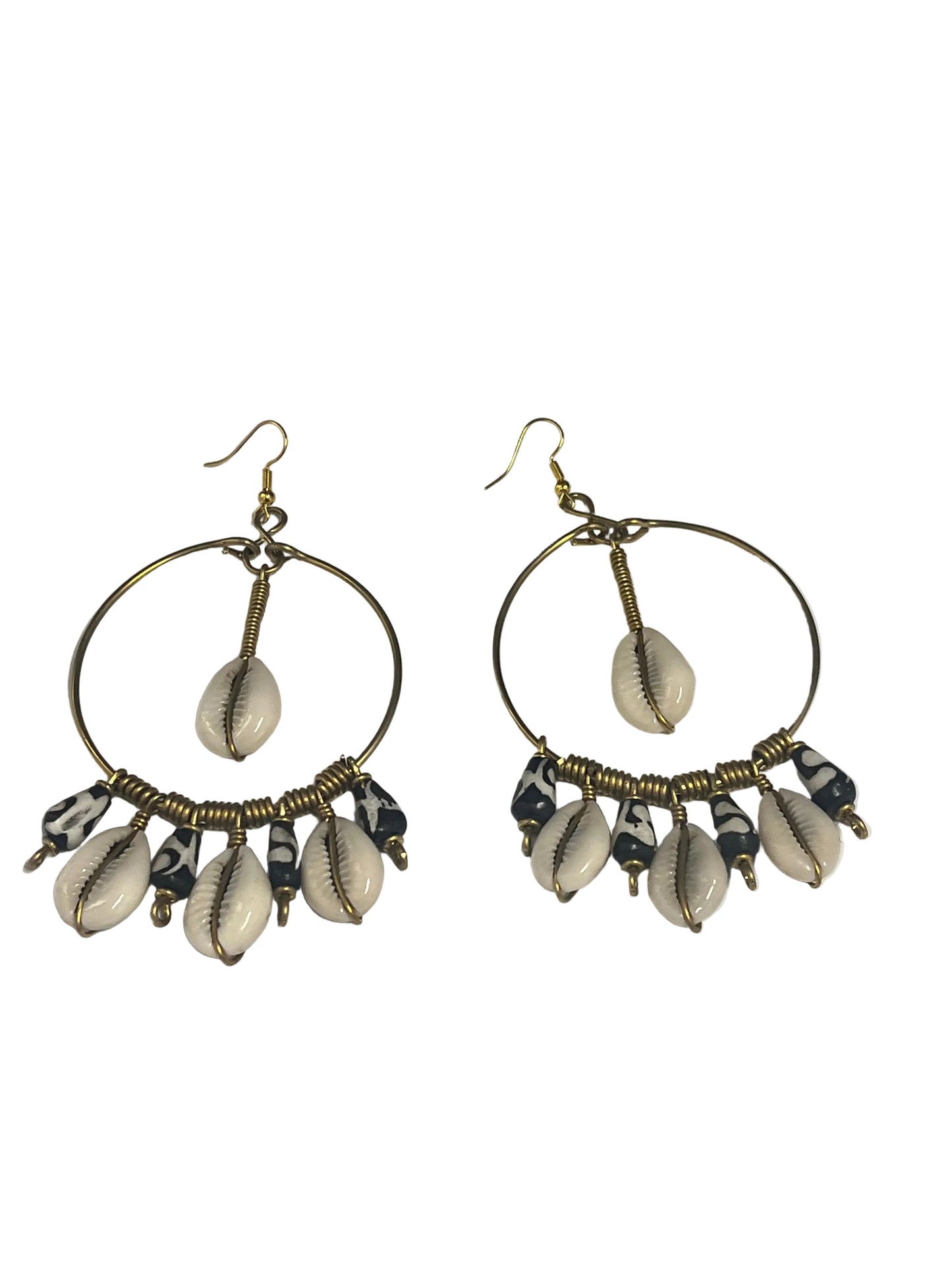 Cowrie Shell With Batik Accent Earrings
