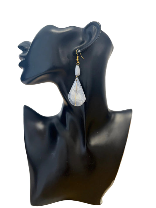 Gray Bone Teardrop & Bead Drop Earrings
