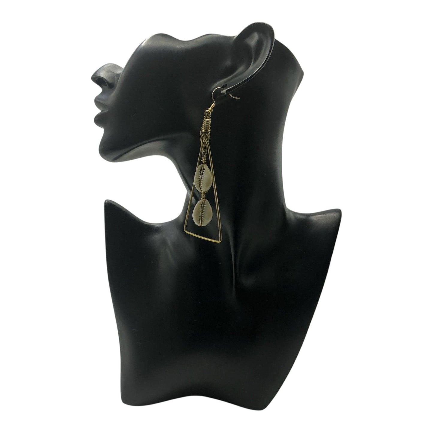 Brass Triangle Cowrie Shell Earrings