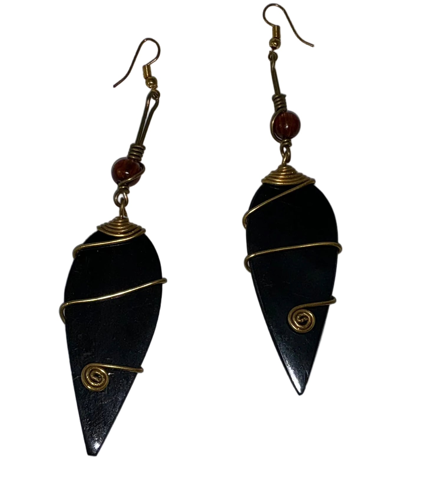 Brass Wire-Wrapped Bone Drop Earrings
