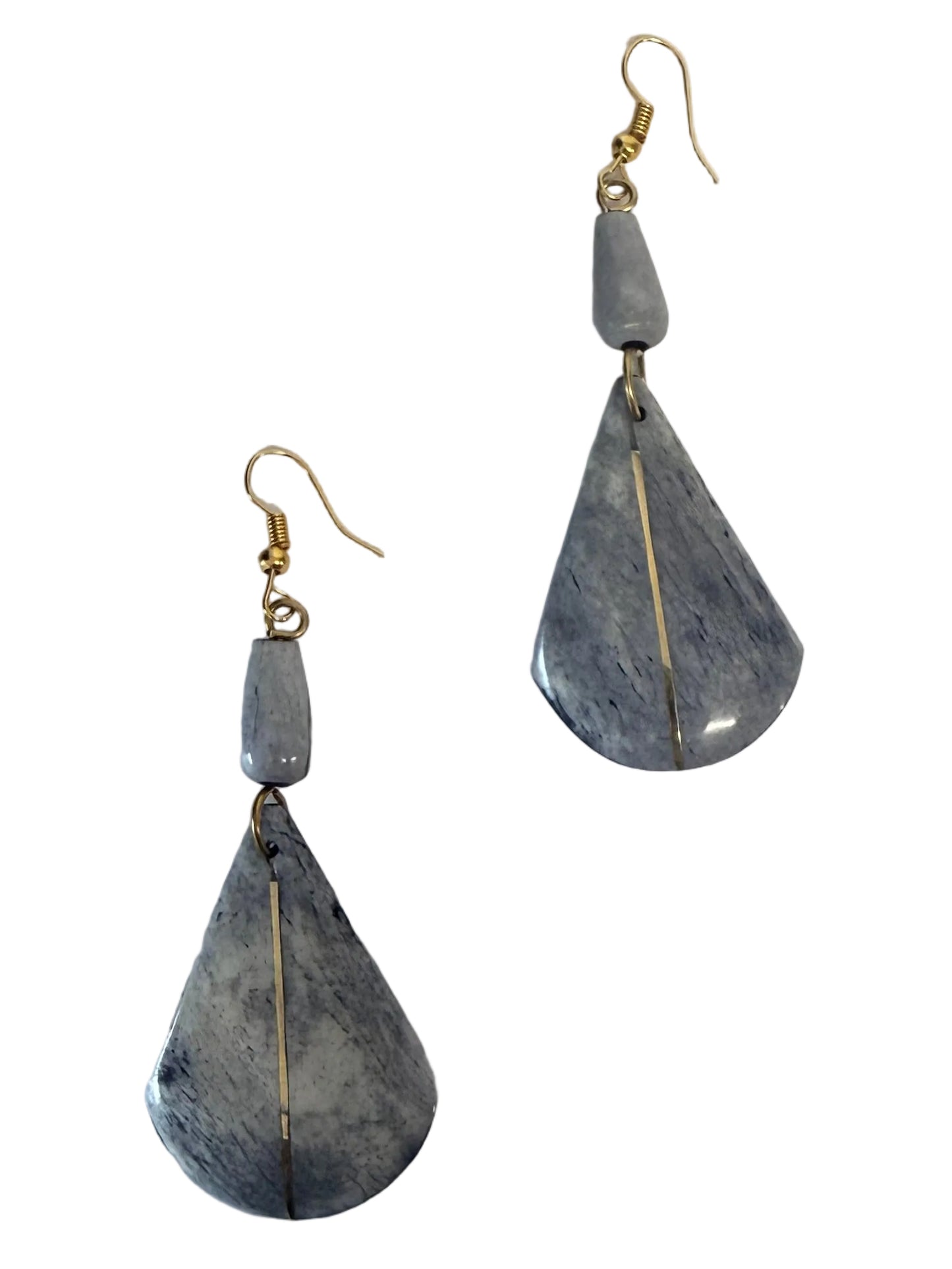 Gray Bone Teardrop & Bead Drop Earrings