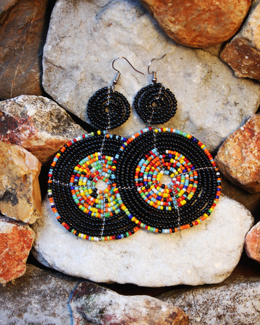 Black And Multi- Color Maasai Handmade Beaded Ear Rings with sterling silver hooks. 