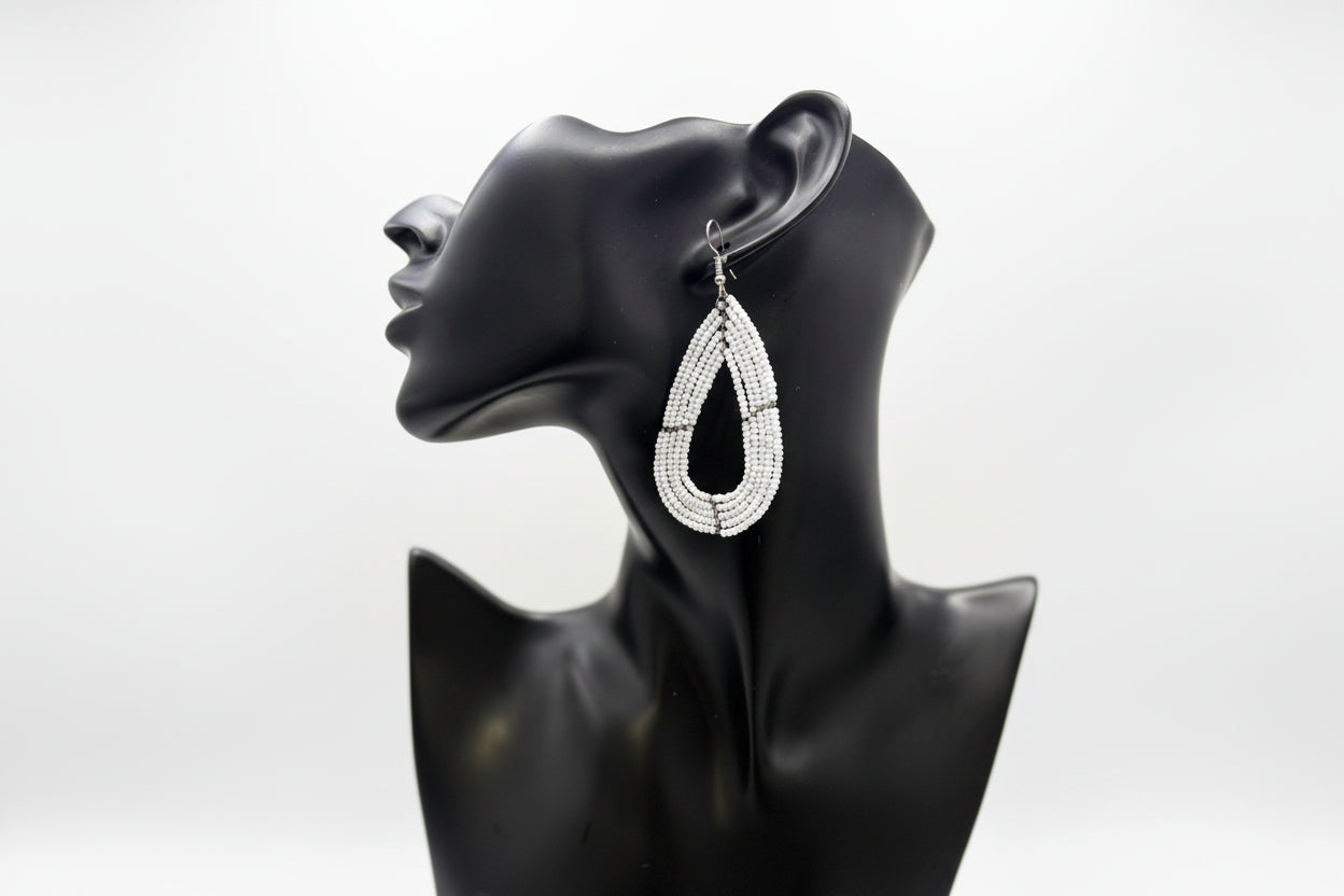 Beaded Maasai Tear Drop Earrings-Solid Color