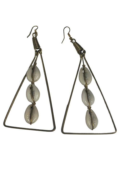 Cowrie Shell Triangle Statement Earrings