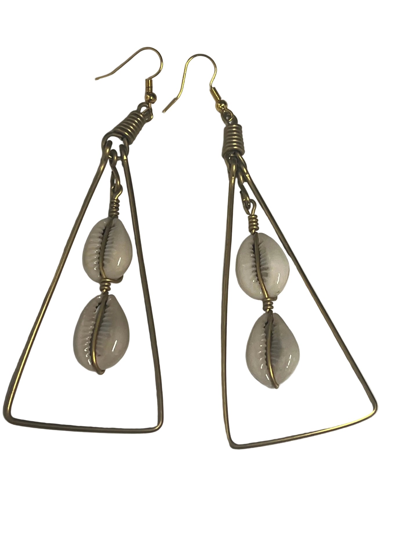 Brass Triangle Cowrie Shell Earrings