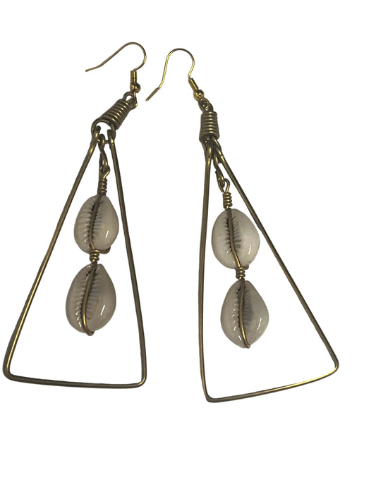 Brass Triangle Cowrie Shell Earrings