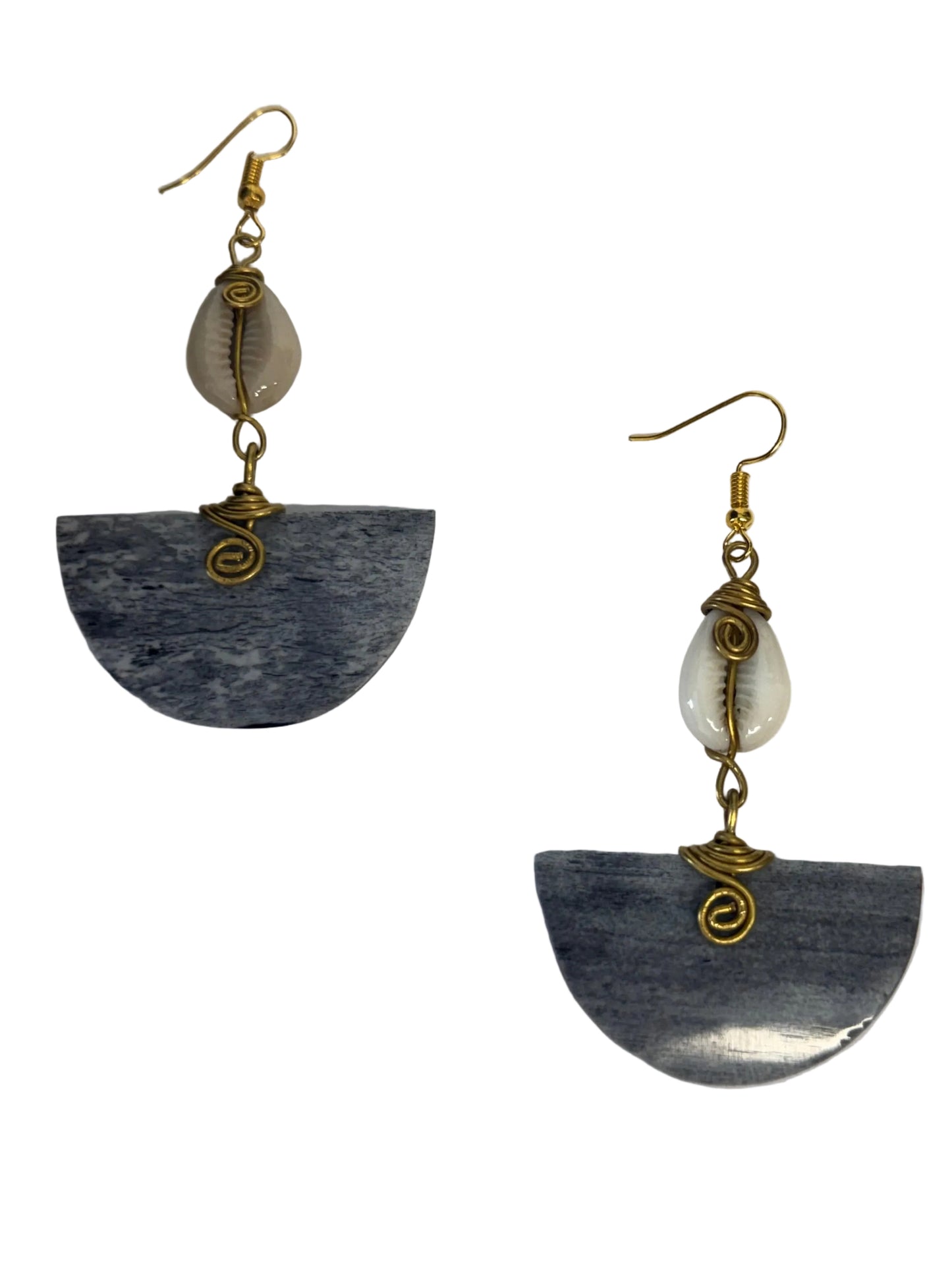 Cowrie Shell & Bone Half-Moon Drop Earrings