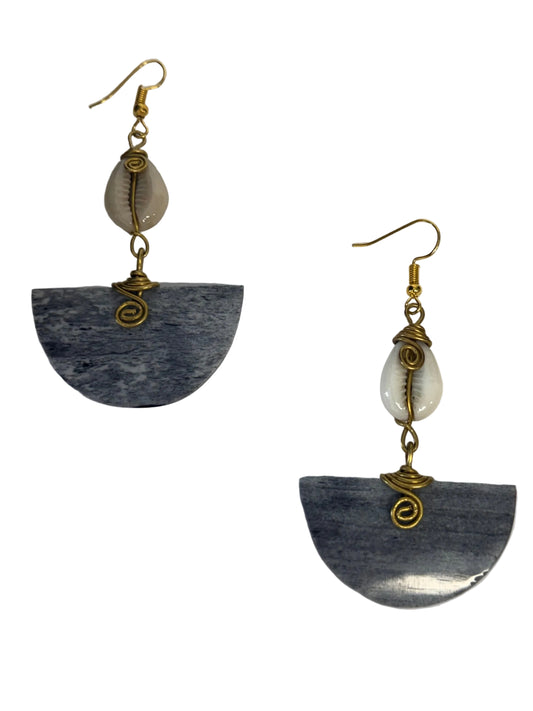 Cowrie Shell & Bone Half-Moon Drop Earrings
