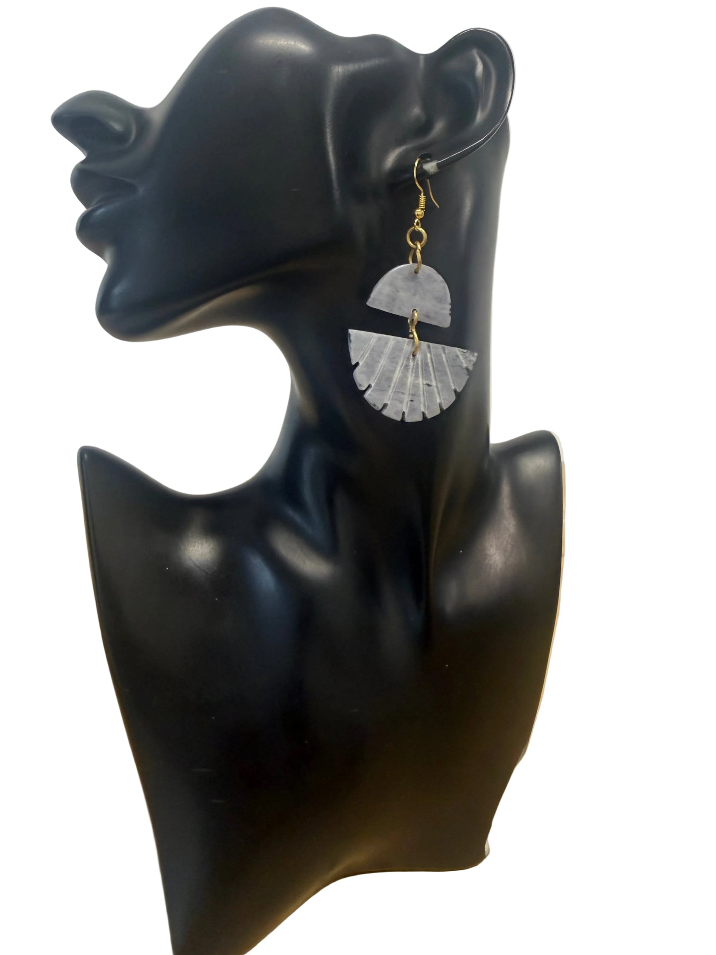 Brass and Bone Fan Drop Earrings (Gray)