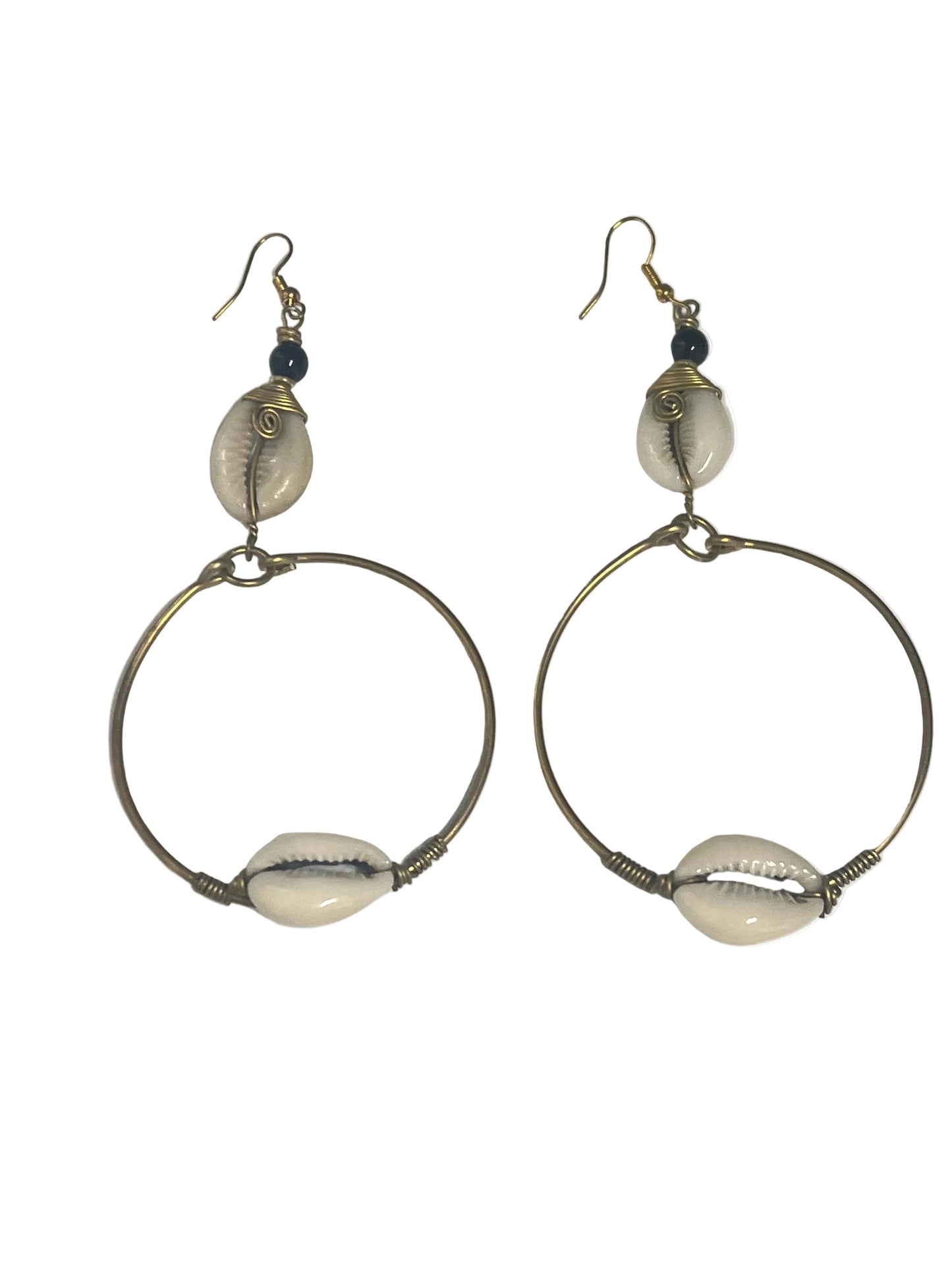 Brass Hoop & Cowry Shell Earrings