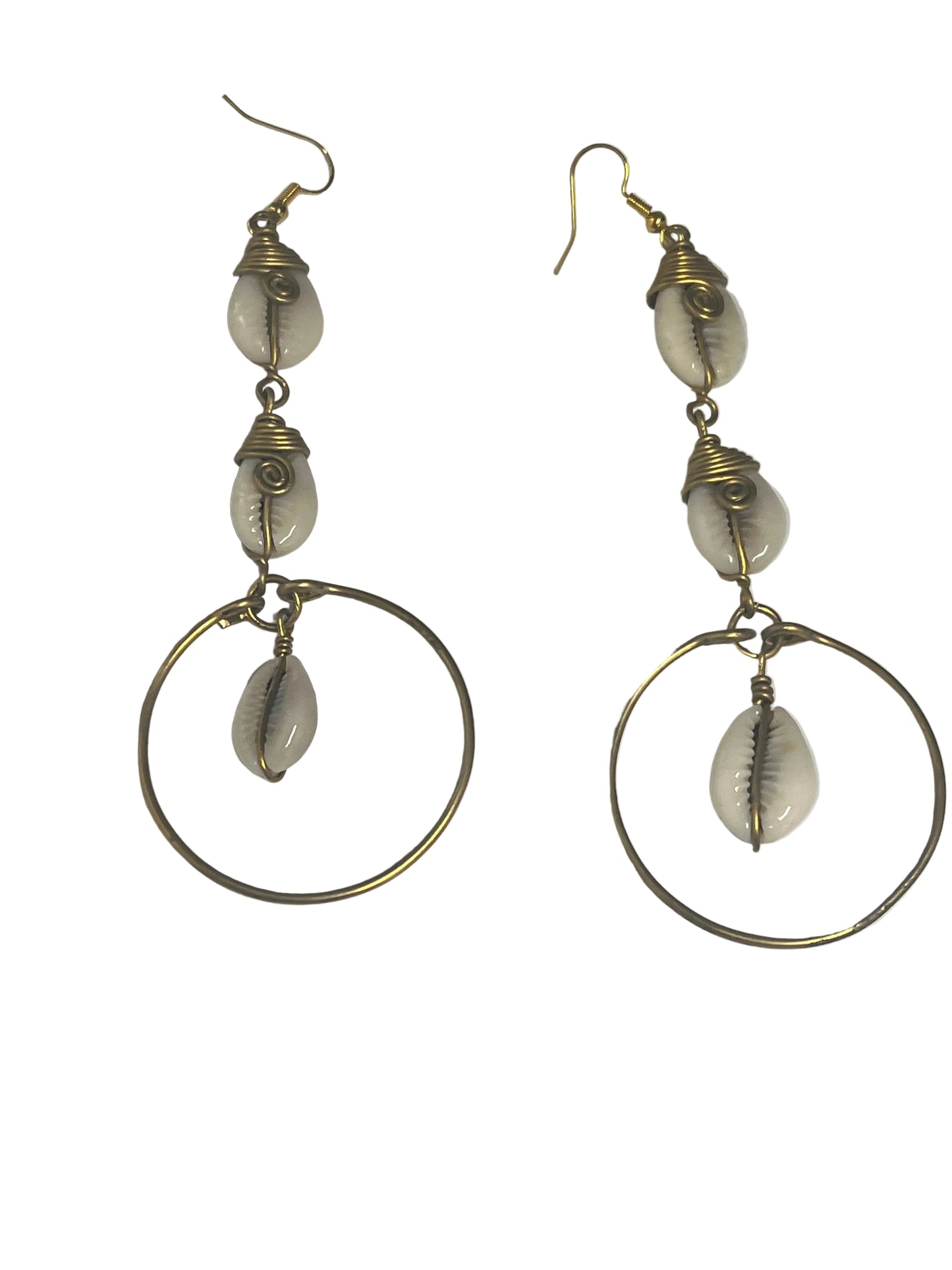 Cowrie Shell Drop Hoop Earrings
