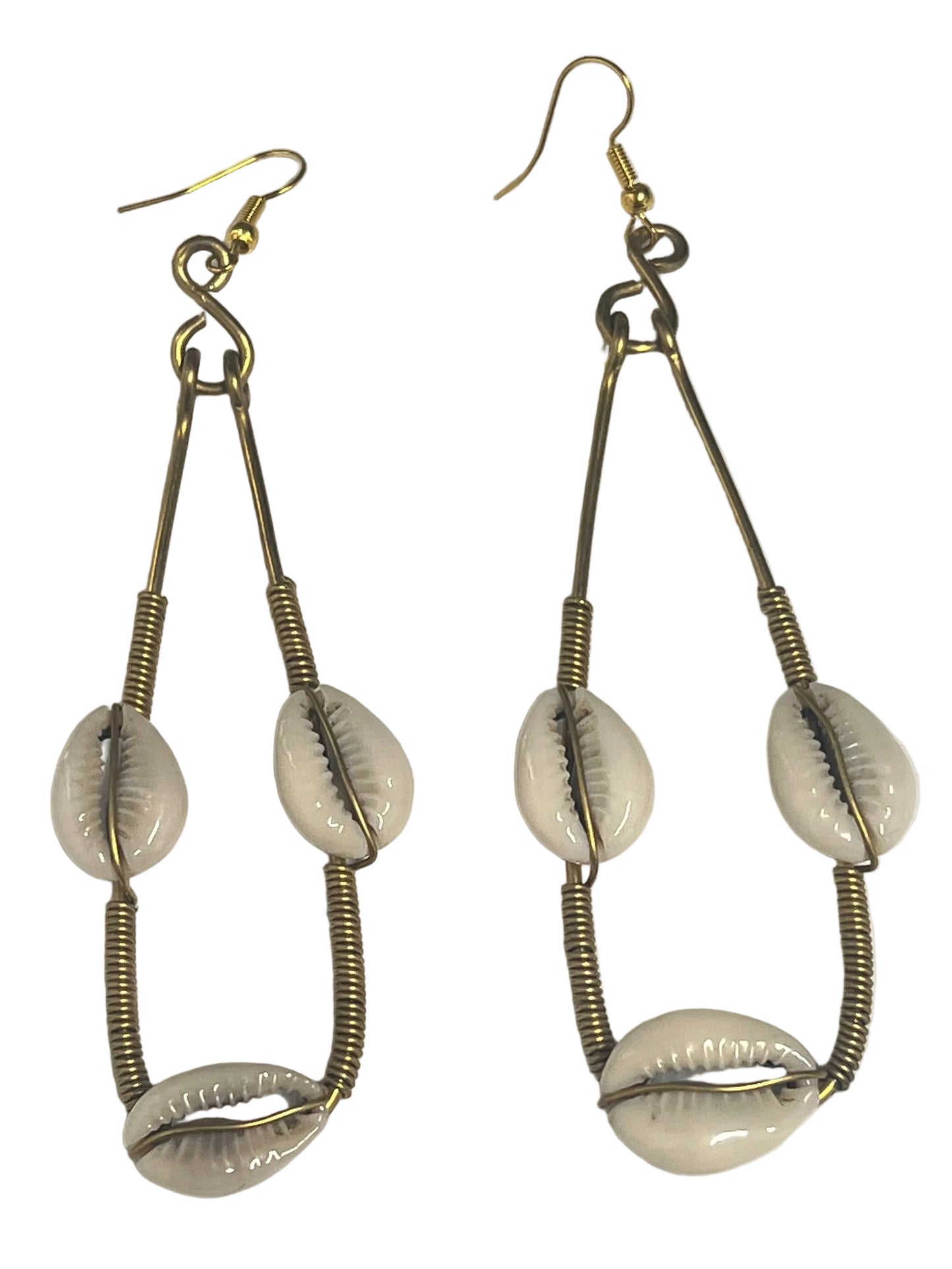 Cowrie Shell & Brass Wire Drop Earrings