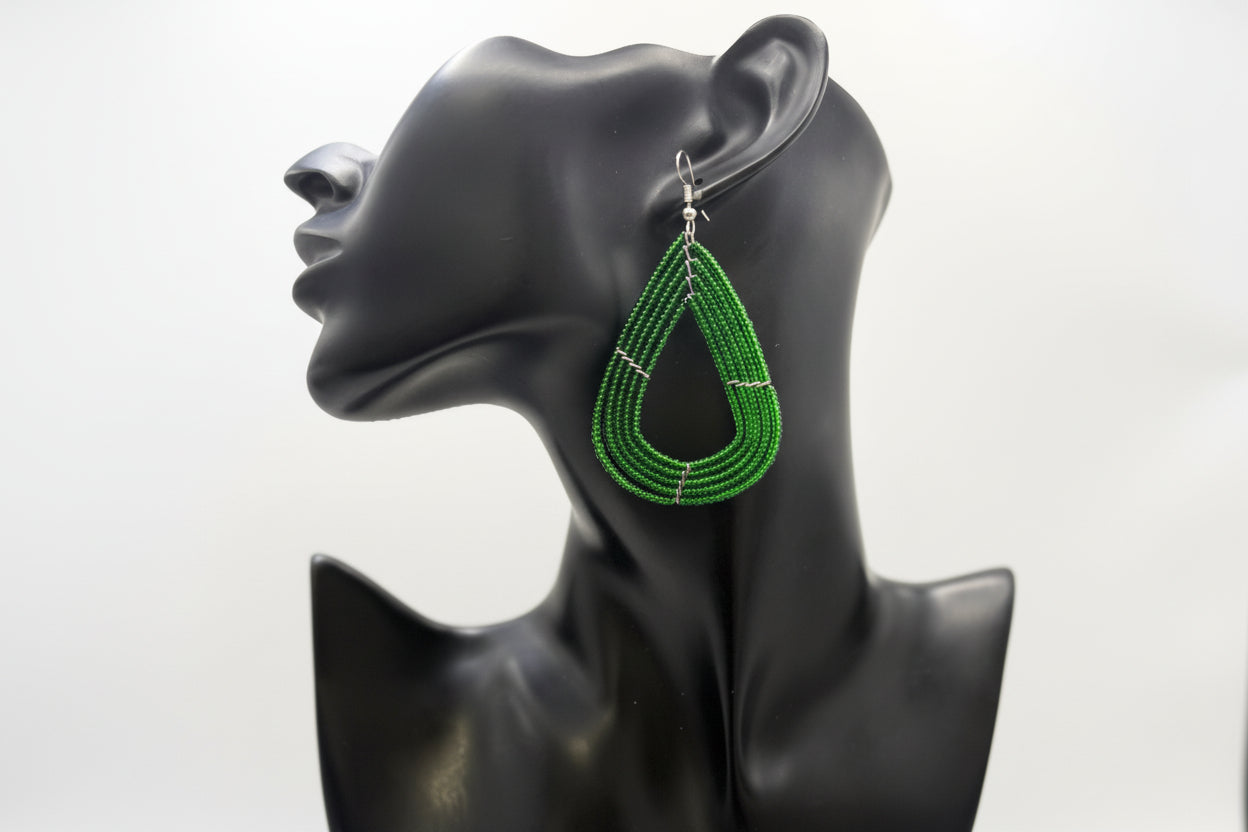 Beaded Maasai Tear Drop Earrings-Solid Color