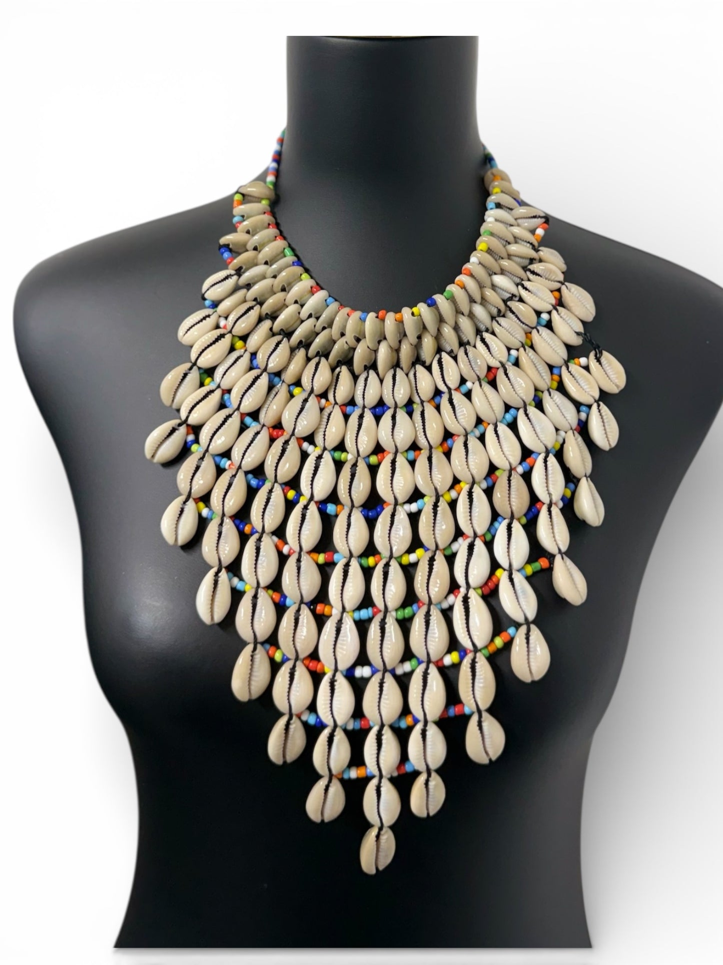 Handcrafted Kenyan Cowrie Shell Bib Necklace - Dramatic Statement Piece