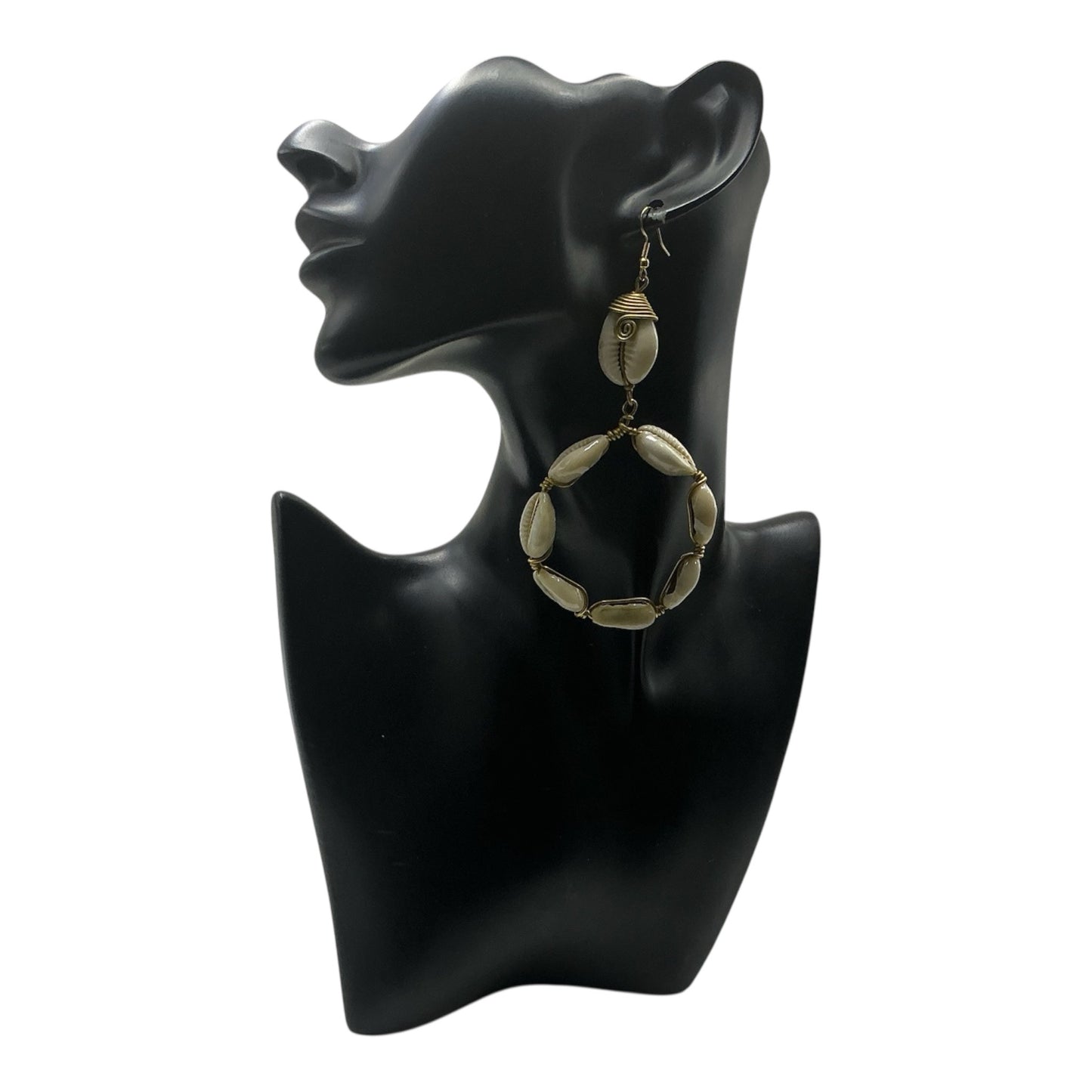 Handmade Kenyan Cowrie Shell Tiered Drop Earrings - Artisan Brass Statement Jewelry