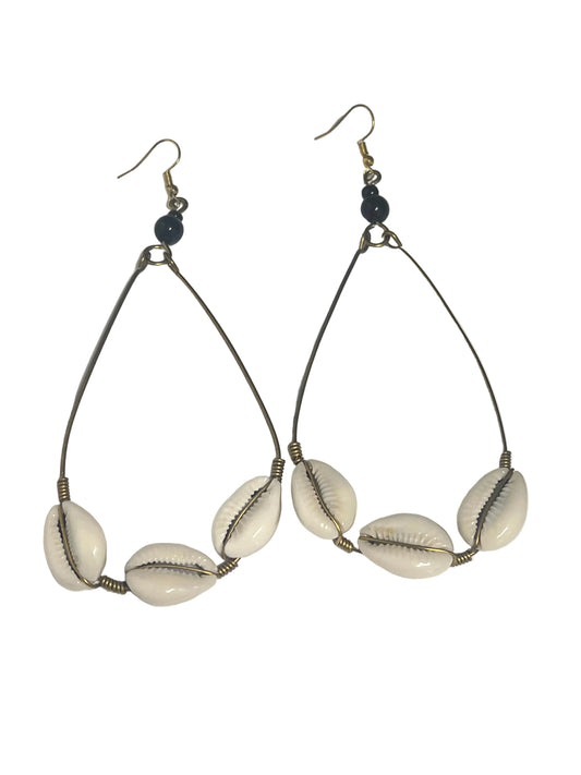 Brass Teardrop Cowrie Shell Earrings
