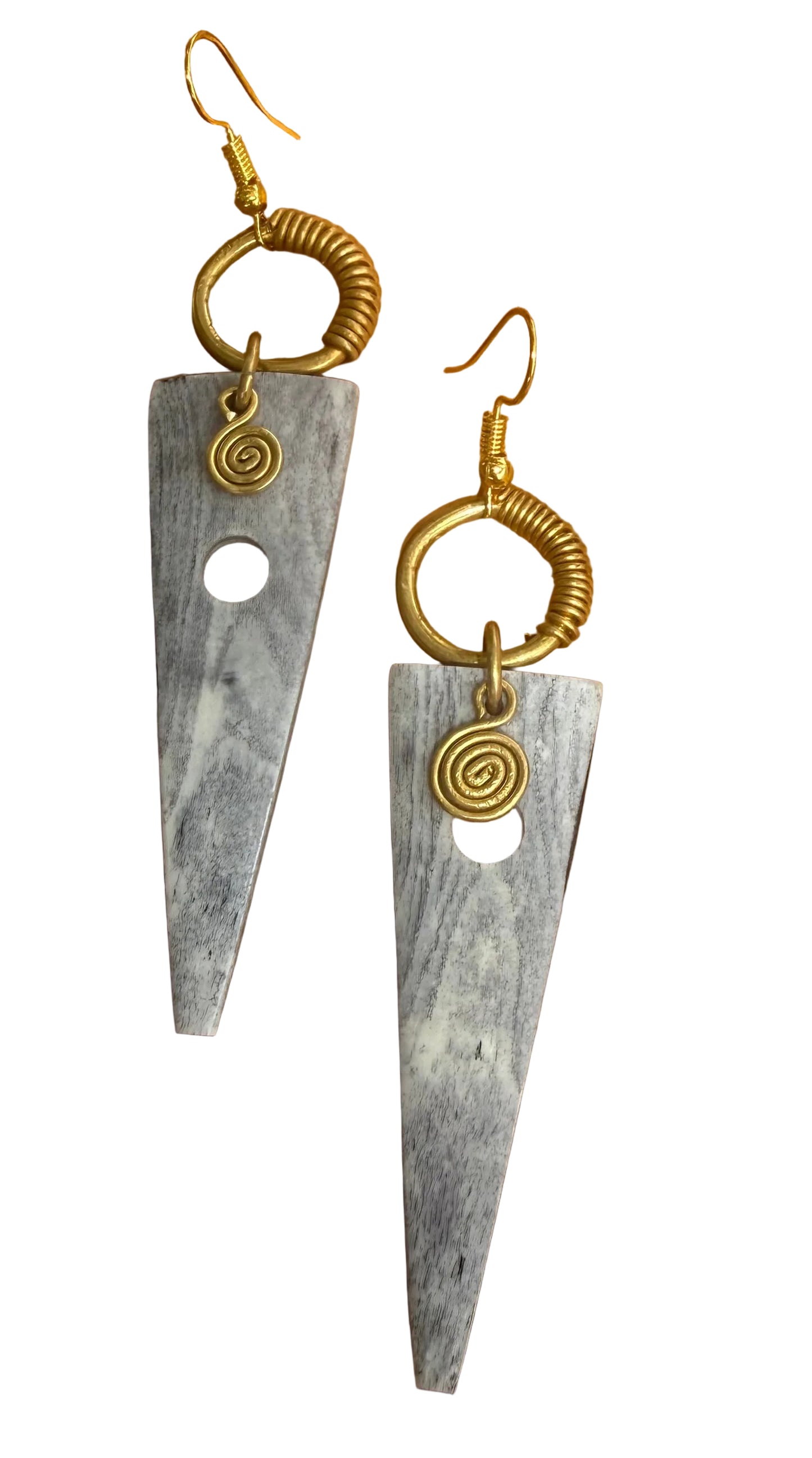 Bone & Brass  Gray Triangle Drop Earrings