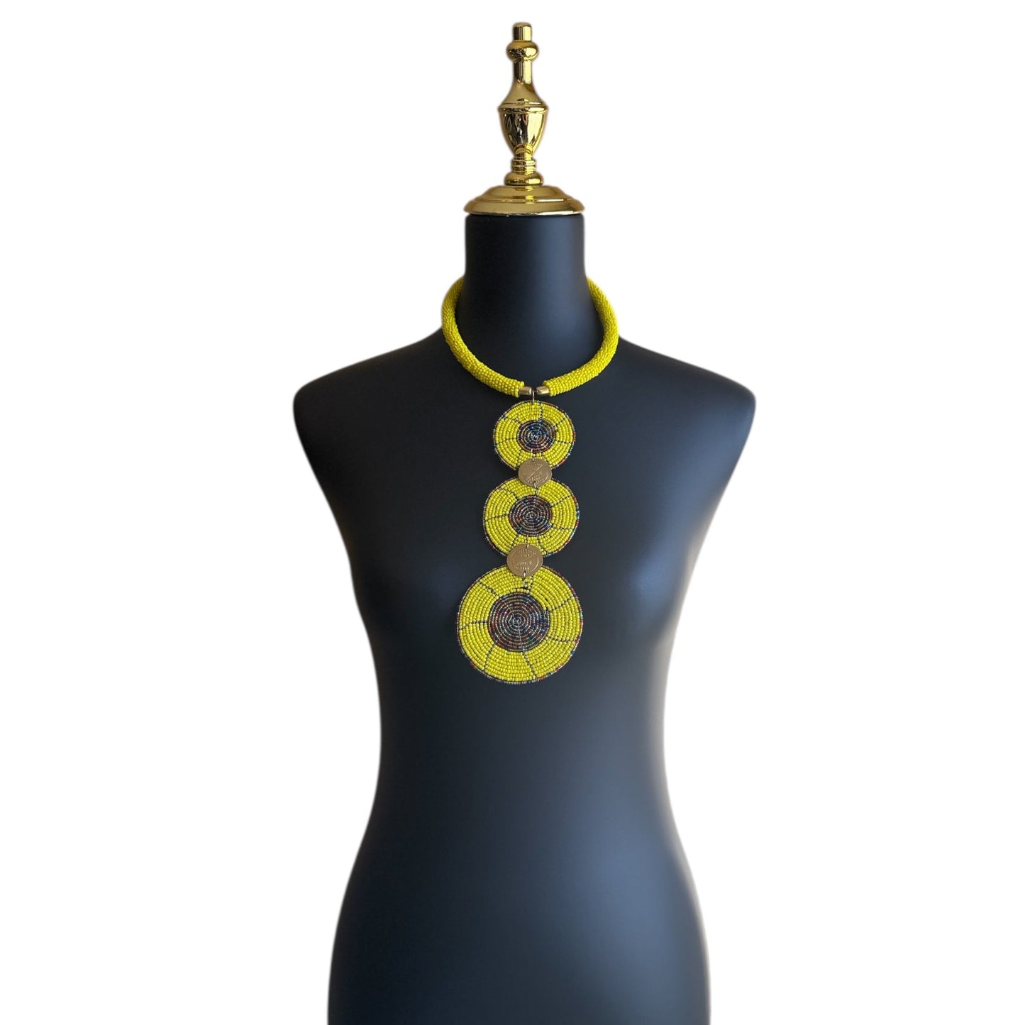 Handmade Maasai Triple Circle Beaded Necklace - Kenyan Statement Jewelry