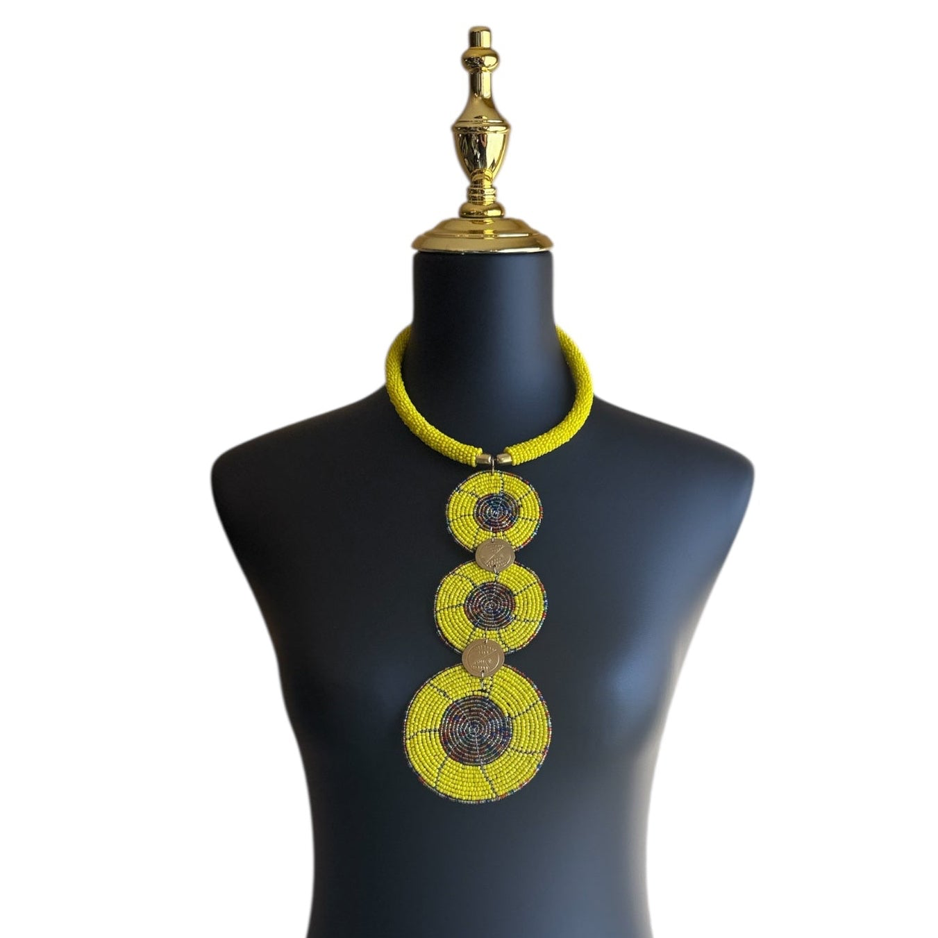 Handmade Maasai Triple Circle Beaded Necklace - Kenyan Statement Jewelry