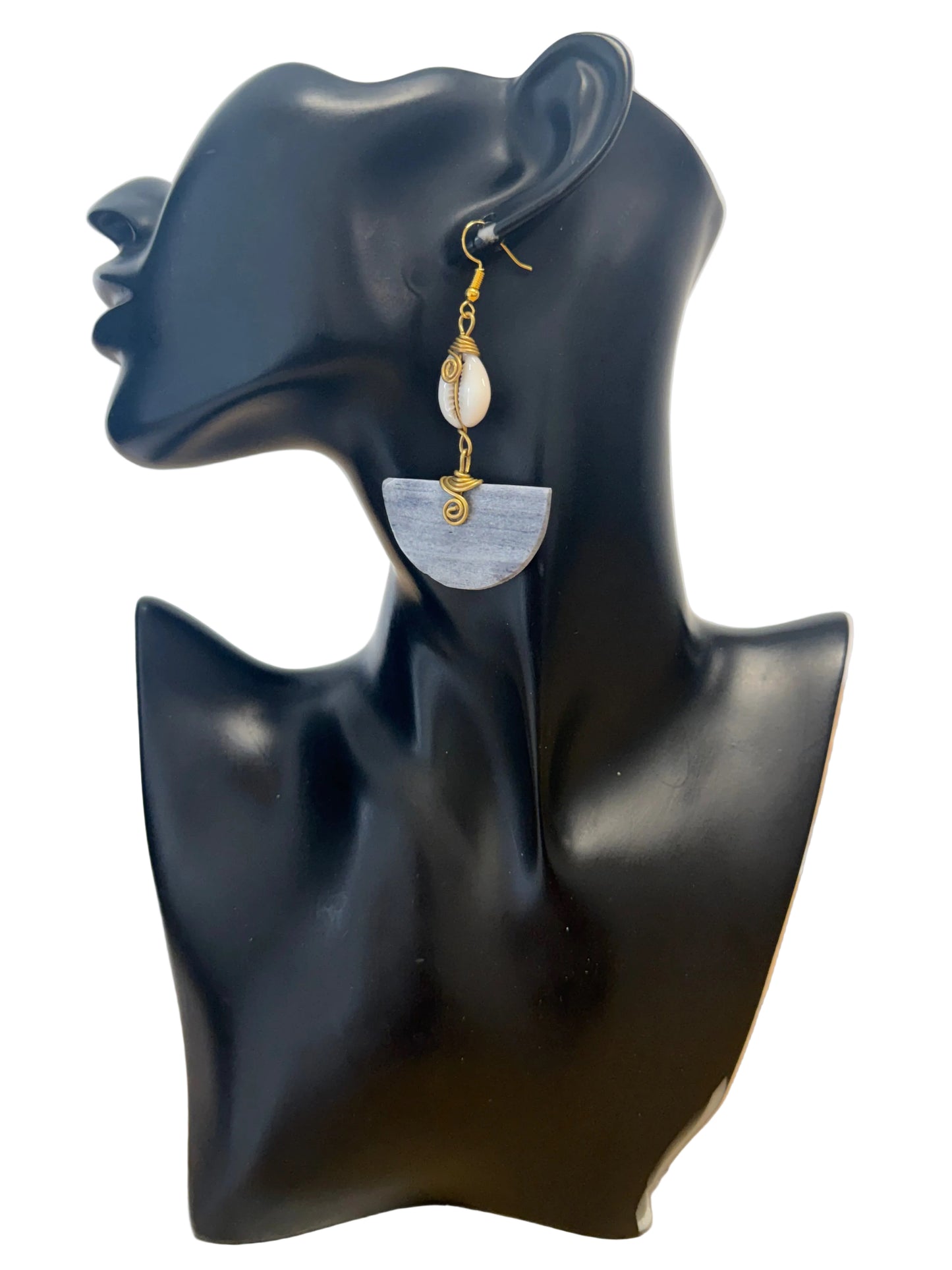 Cowrie Shell & Bone Half-Moon Drop Earrings