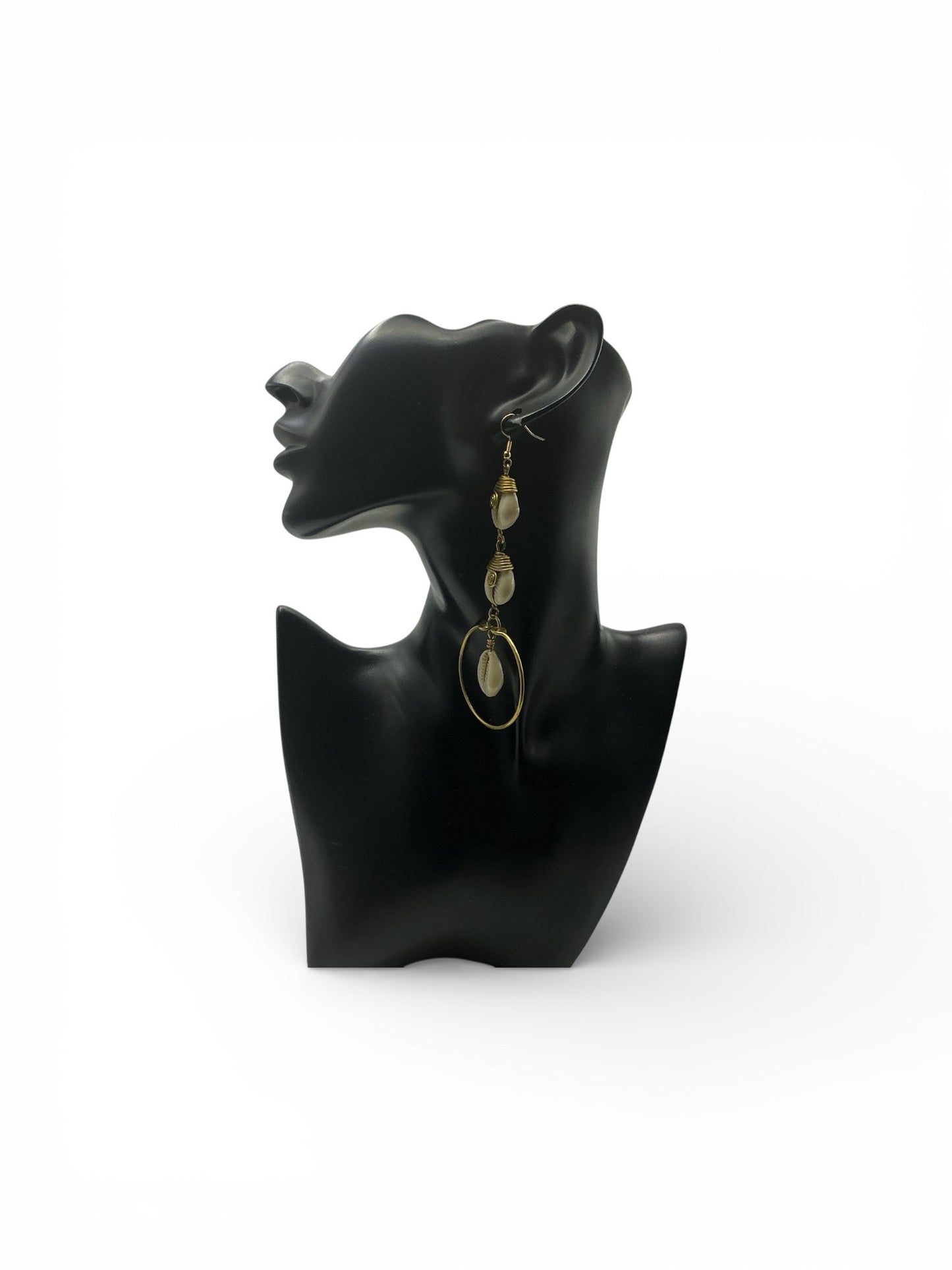 Cowrie Shell Drop Hoop Earrings