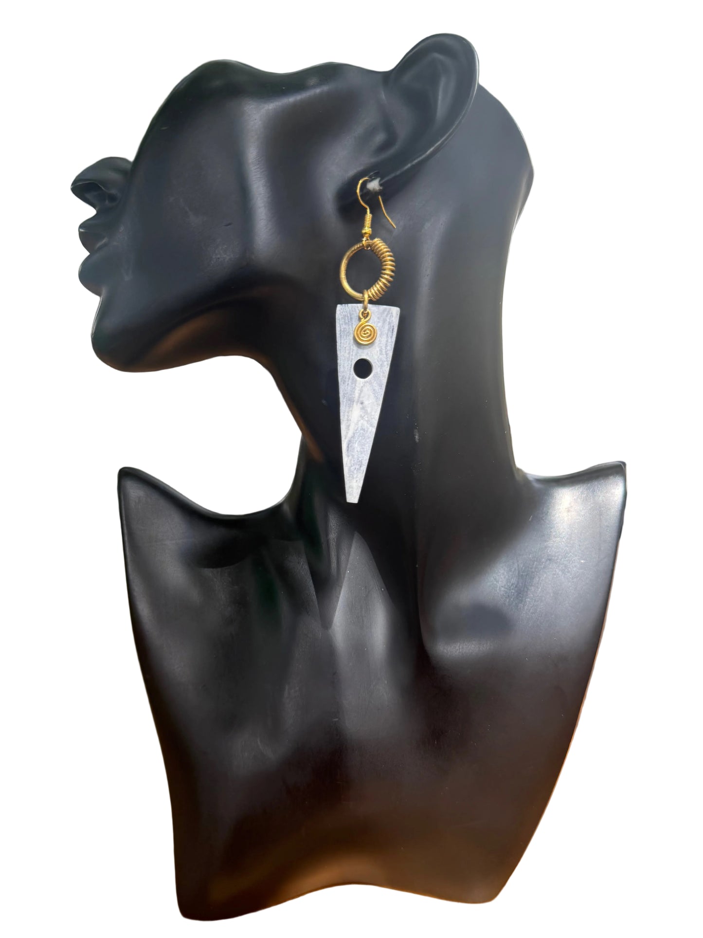 Bone & Brass  Gray Triangle Drop Earrings