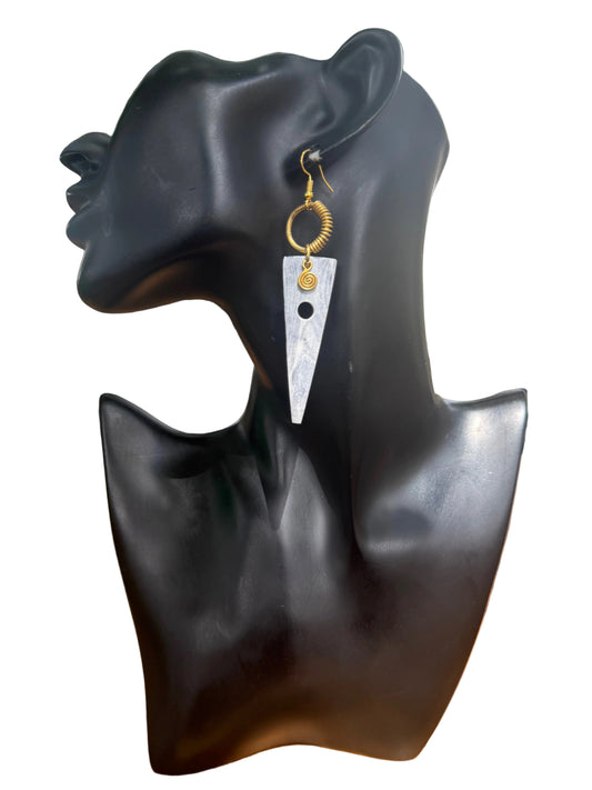 Bone & Brass  Gray Triangle Drop Earrings