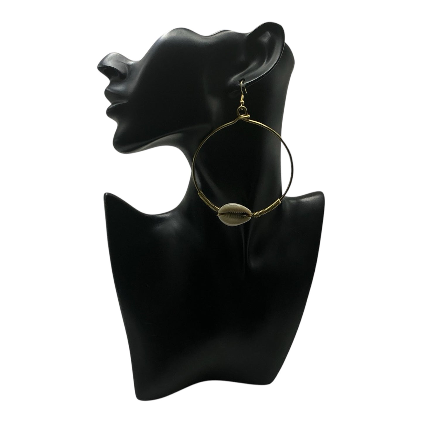 Brass Hoop & Cowry Shell Earrings