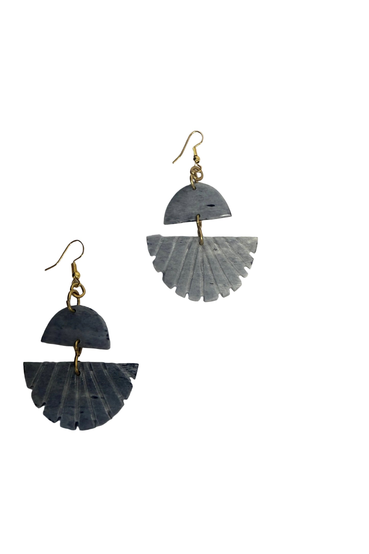 Brass and Bone Fan Drop Earrings (Gray)