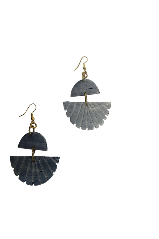 Brass and Bone Fan Drop Earrings (Gray)