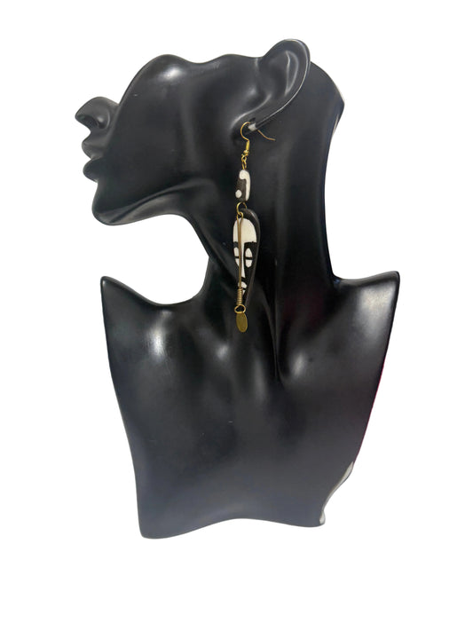 African Brass & Bone Mask Drop Earrings