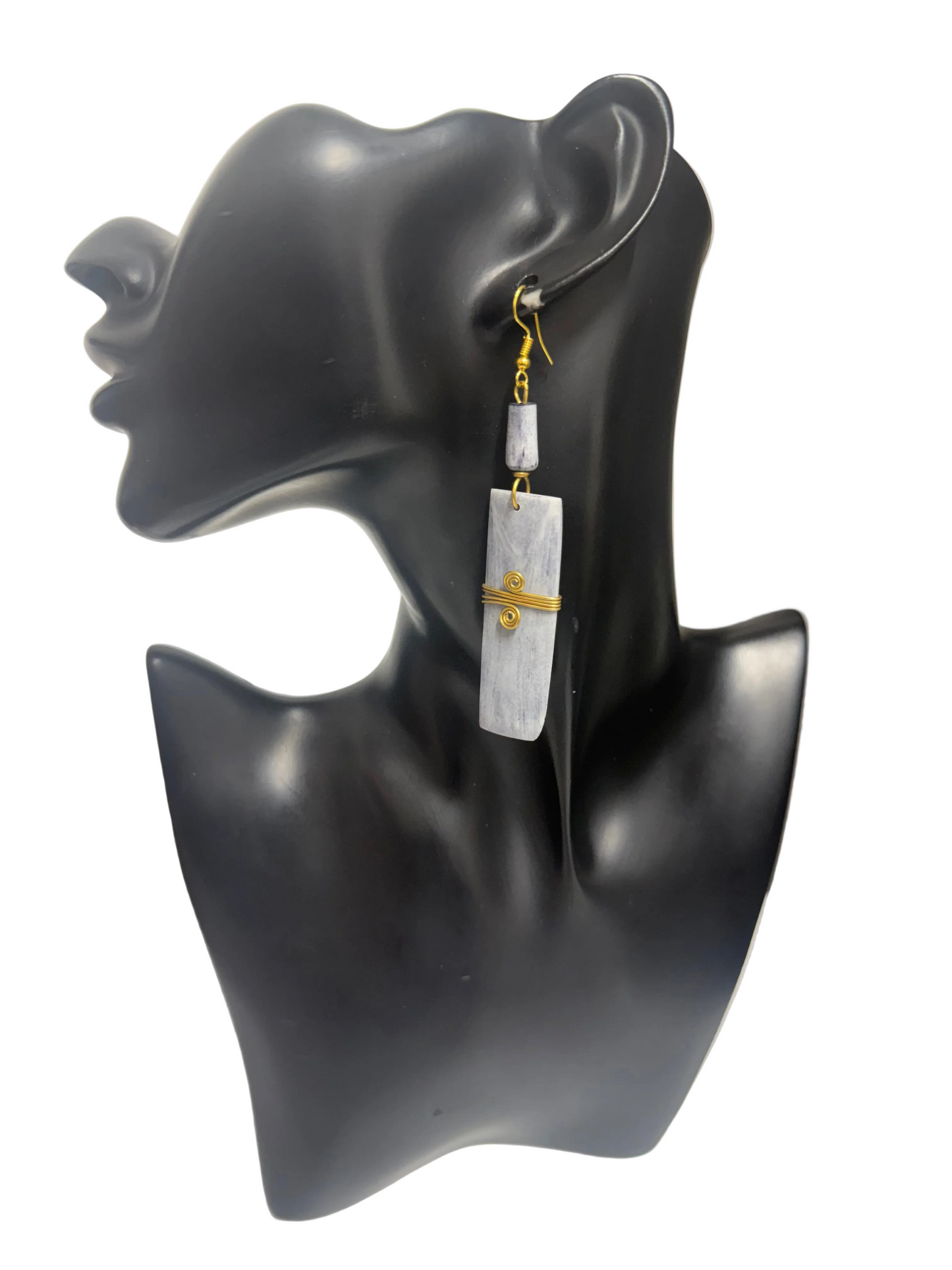 Handmade Cow Gray Bone Drop Earrings