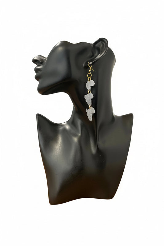 Brass and Bone Africa Map Drop Earrings (Gray)