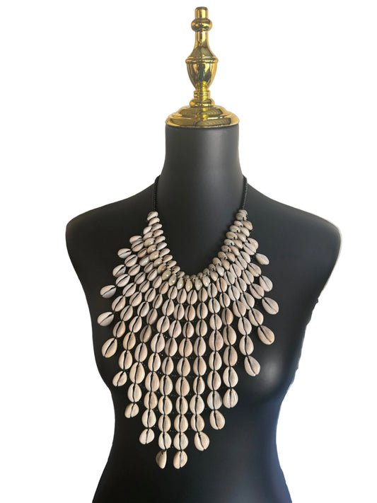 Luxury Cowrie Shell Bib Necklace - Dramatic Statement Piece for Special Occasions
