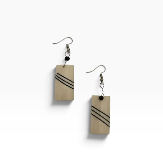 Cream Cow Bone Rectangle Earrings