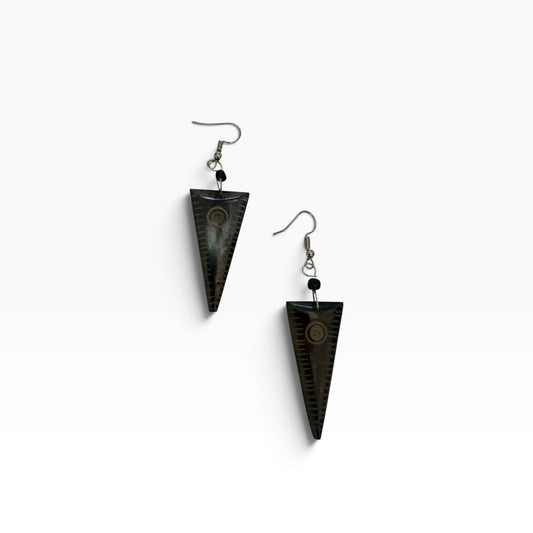 Dark Brown Cow Bone Triangle Earrings