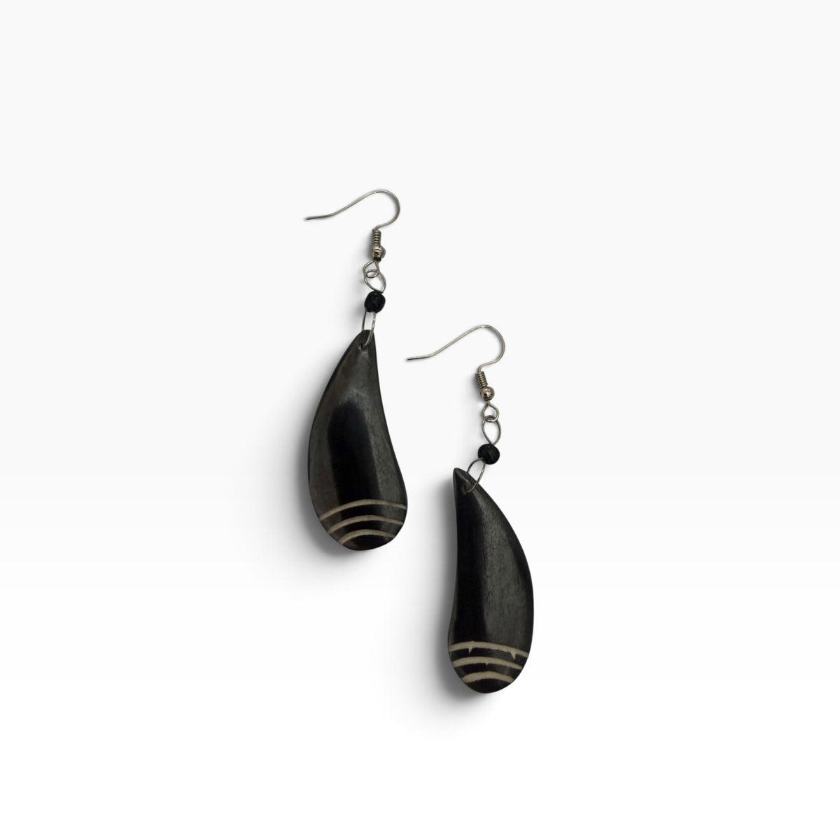 Dark Brown Stripe Cow  Horn Teardrop Earrings