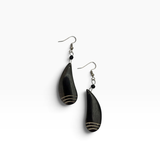 Dark Brown Stripe Cow  Horn Teardrop Earrings