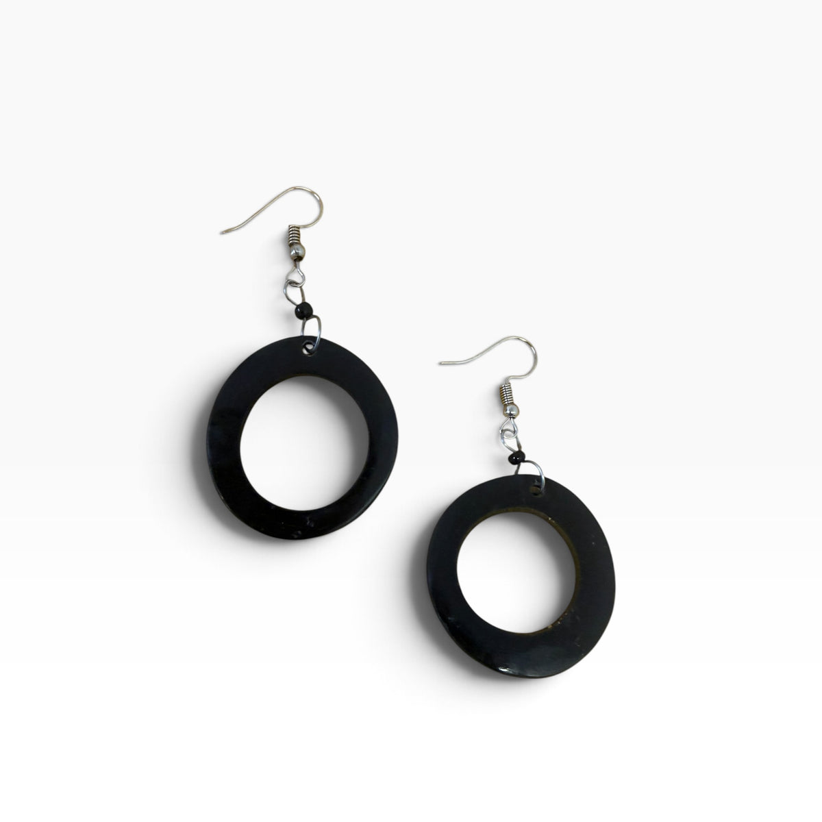 Black Cow Bone Open Circle Hoop Earrings