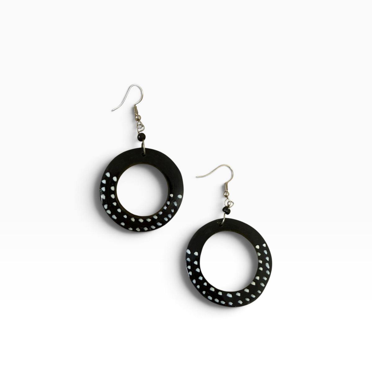 Black Cow Bone Open Circle Hoop Earrings
