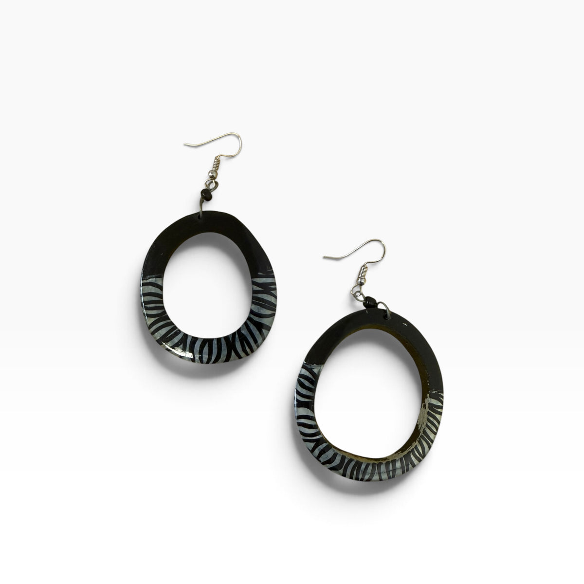 Black Cow Bone Open Circle Hoop Earrings