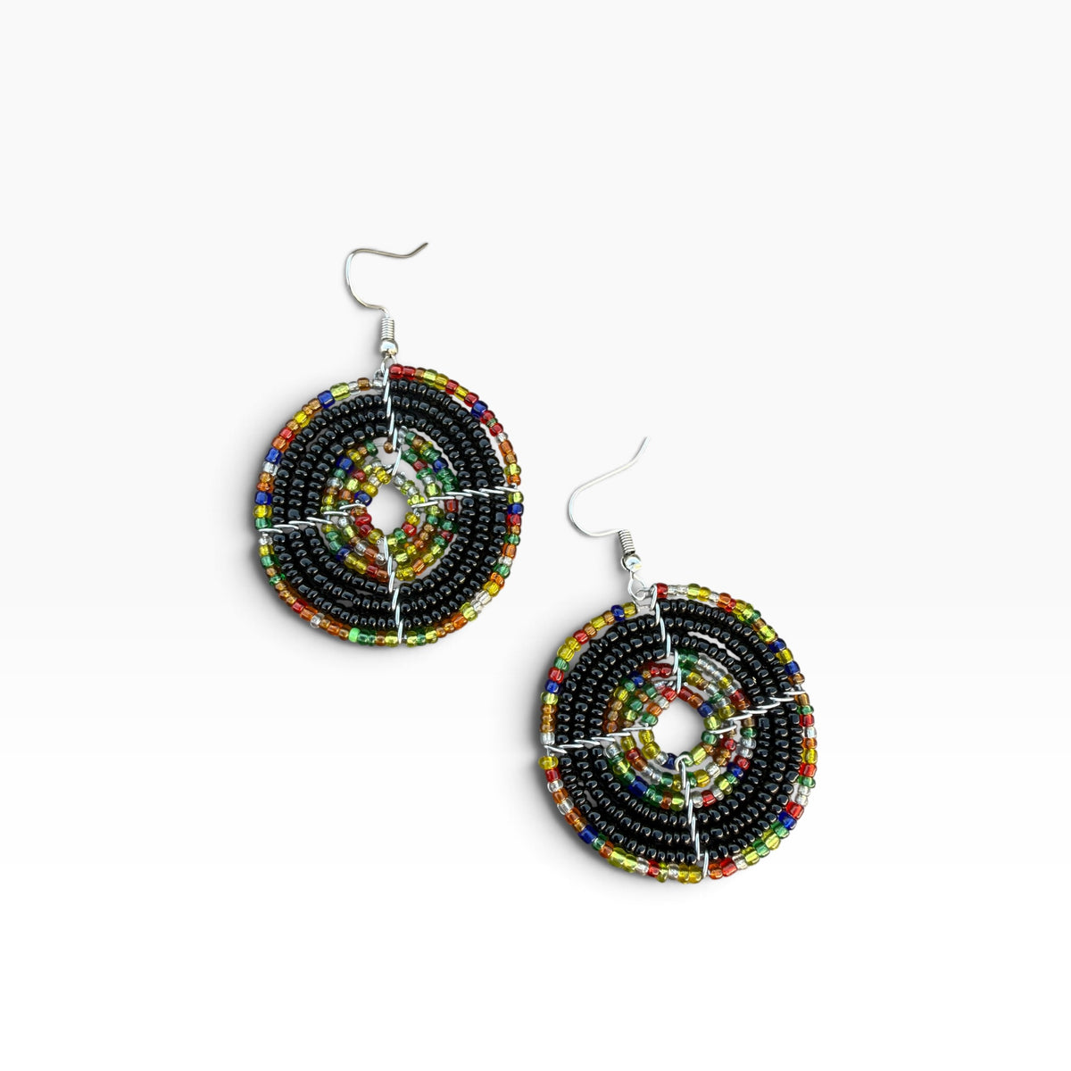 Circle Beaded Earrings with Multi Color Circle