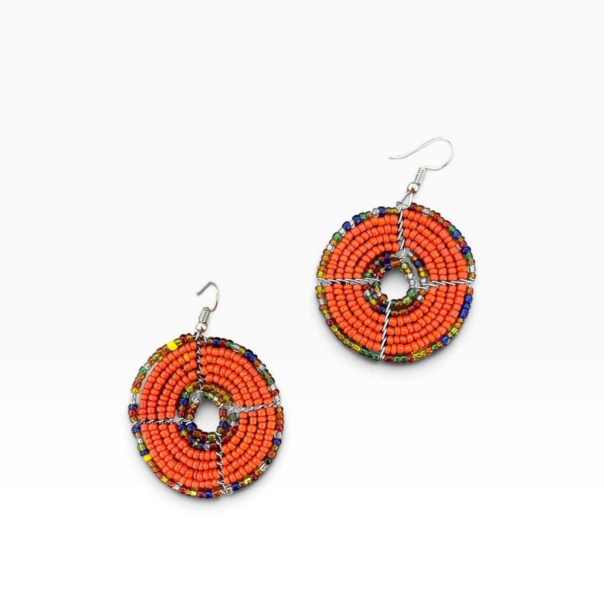 Circle Beaded Earrings with Multi Color Circle