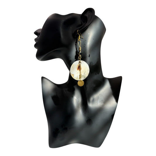 Marbled Circle Horn Drop Earrings